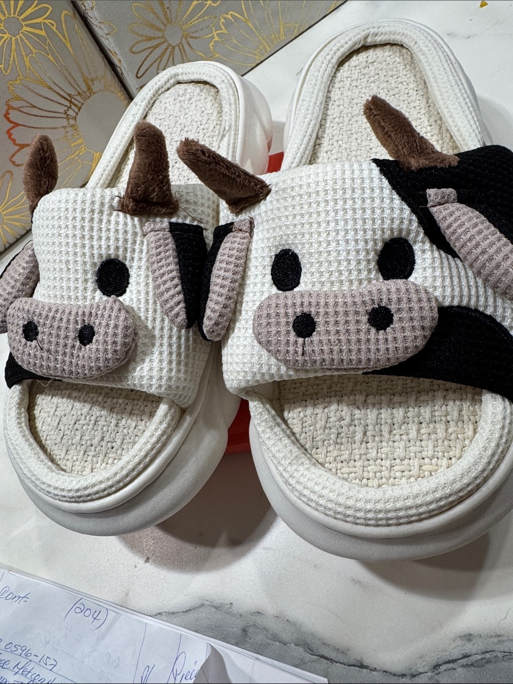 Pantunflas Vaca Gaolinci Cow Slide Sandals - White‎ and Brown Kids 8